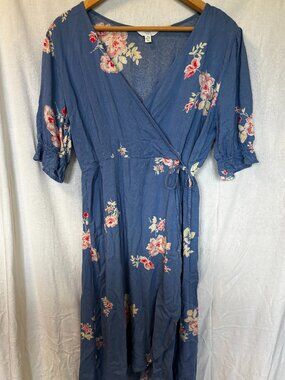 Blue Floral Wrap Midi Dress